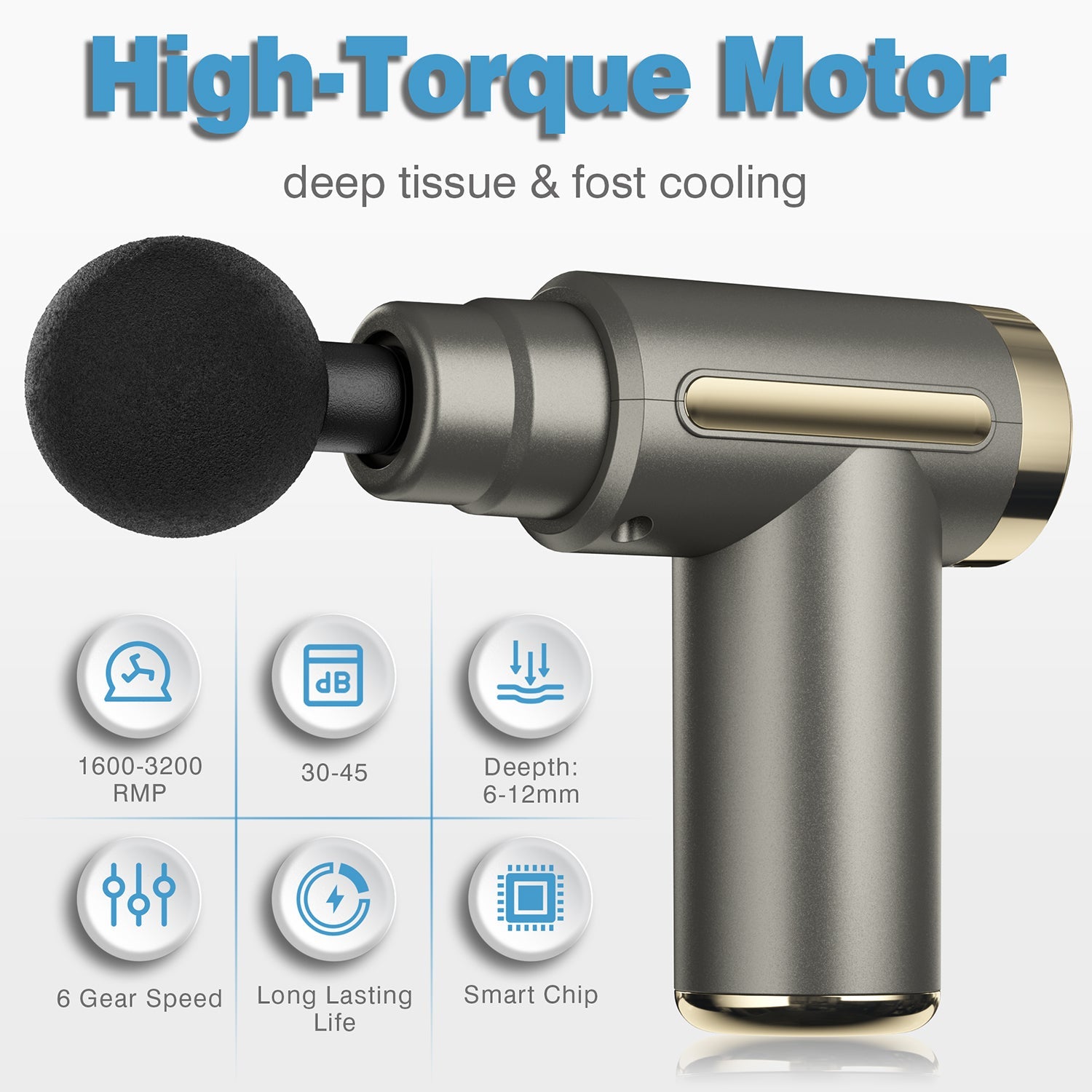 Massage Gun Deep Tissue for Pain Relief with 4 Massage Heads & 6 Speeds, Electric Mini Handheld Body Massager for Any Pain Relief