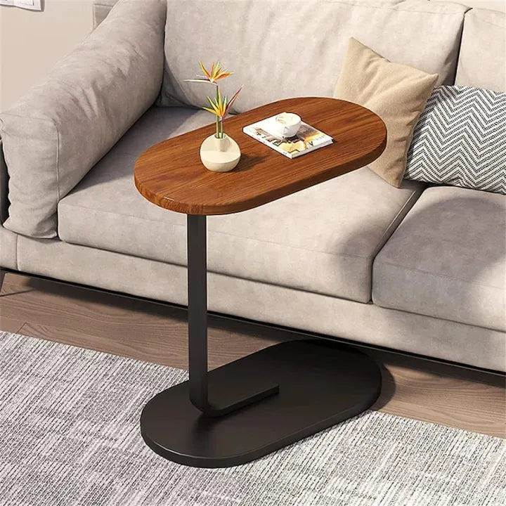 TWS Small Oval Sofa Side Table ,C-Shaped End Table,Slide Under Sofa Table,Couch End Tables for Living Room Bedroom Bathroom,Rustic Snack Coffee Laptop Table