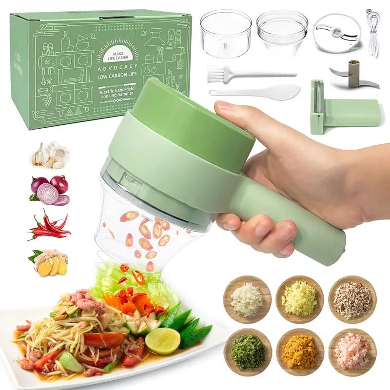 4-in-1 Portable Electric Food Chopper | Wireless Mini Vegetable Cutter & Food Processor | Garlic, Onion, Chili & Ginger Grinder | Rechargeable Kitchen Gadget