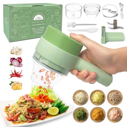 4-in-1 Portable Electric Food Chopper | Wireless Mini Vegetable Cutter & Food Processor | Garlic, Onion, Chili & Ginger Grinder | Rechargeable Kitchen Gadget