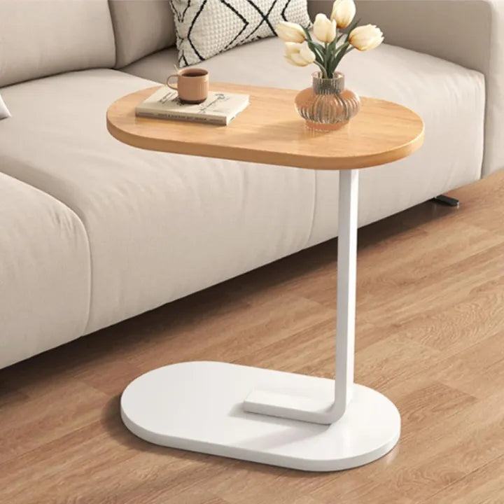 TWS Small Oval Sofa Side Table ,C-Shaped End Table,Slide Under Sofa Table,Couch End Tables for Living Room Bedroom Bathroom,Rustic Snack Coffee Laptop Table