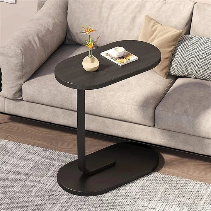 TWS Small Oval Sofa Side Table ,C-Shaped End Table,Slide Under Sofa Table,Couch End Tables for Living Room Bedroom Bathroom,Rustic Snack Coffee Laptop Table