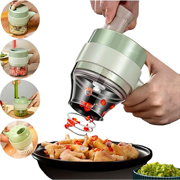4-in-1 Portable Electric Food Chopper | Wireless Mini Vegetable Cutter & Food Processor | Garlic, Onion, Chili & Ginger Grinder | Rechargeable Kitchen Gadget