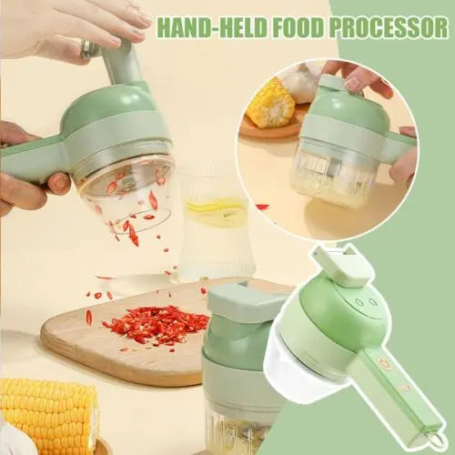 4-in-1 Portable Electric Food Chopper | Wireless Mini Vegetable Cutter & Food Processor | Garlic, Onion, Chili & Ginger Grinder | Rechargeable Kitchen Gadget